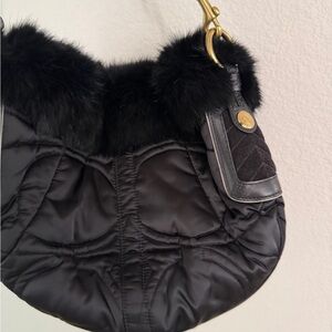 Coach Black Quilted Hobo Bag with Fur Trim